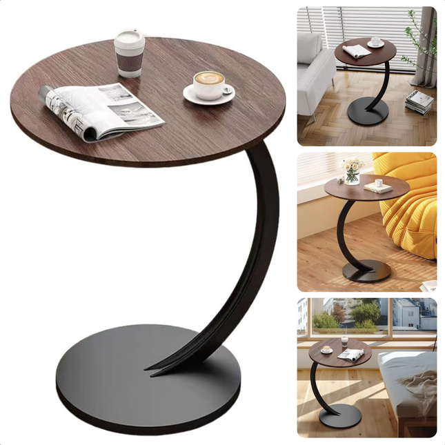 Cheqo® Ronde Bijzettafel - Salontafel - Hout & Metaal - 40 cm - Moderne Sidetable Bruin