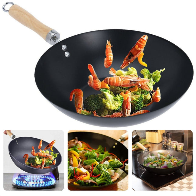 Cheqo® Grote Wokpan 30cm - Voor Alle Warmtebronnen - Soft Touch Handgreep - Gelijkmatige Warmteverdeling - Pannen - Bakpan - Lange Levensduur - Extra Hoge Randen - Wok Pan - Anti-Aanbaklaag Wokpannen