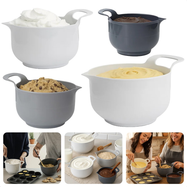 Cheqo® Mengkom Set - Beslagkommen - Kunststof Mengkommen - Anti-Slipring - Grote Handvat - Schenktuit - Moderne Keuken - Stapelbare Kommen - Meng Kom - Mengkom Set - Beslag Kom - Beslagkom - Kommenset