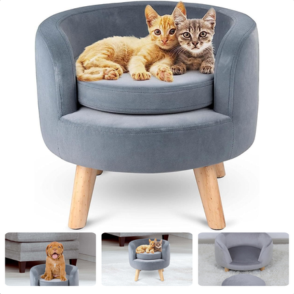 Cheqo® Fluwelen Hondenbank - Dierensofa - Hondenmand - Dierenmand - Huisdierenmand - Luxe Verhoogd Bed - Bank Voor Kleine Honden en Katten - Grijs