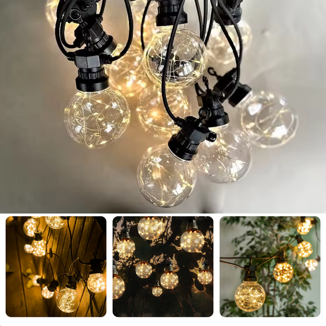 Cheqo® Tuinverlichting Micro LED - Lichtslinger - Lichtsnoer - Fairy Lights - 450 cm Snoerverlichting Warm Wit - Buitenverlichting met 10x5 Lampen - LED Lichtslinger - Feestelijke Tuindecoratie