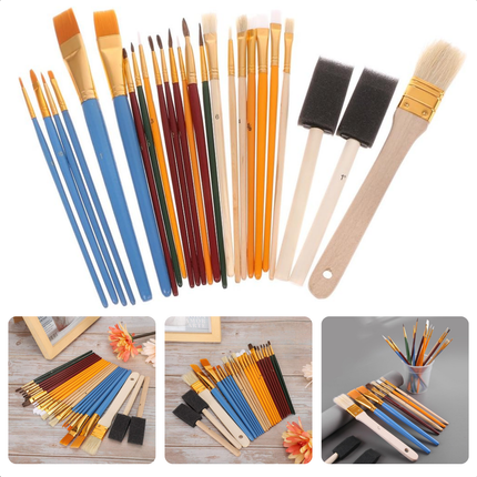 Cheqo® Verfkwasten Set 25 Stuks - Kwastenset - Schilderen - Houten Handvat - Voor Acrylverf en Olieverf - Kunstschilders Kwasten