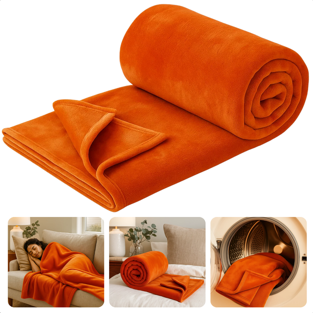 Cheqo® Fleece Deken - Plaid Flannel - Terracotta Oranje - 150 x 200 cm - Comfortabele Plaid - Zachte Textuur - Hoogwaardig Polyester - Eenvoudig Schoon Te Maken - Dekentje - Duurzame Fleece - Royale Afmetingen - Warme Deken