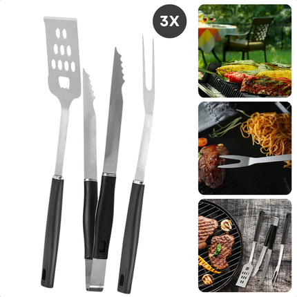 Cheqo® 3 delige BBQ Accessoires Set - Roestvrij Staal - Perfect voor Barbecue - Inclusief Spatel, Tang en Vork