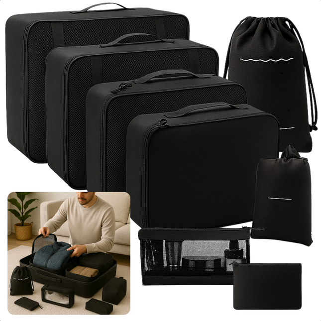 Cheqo® Packing Cubes - Koffer Organizer Set - Reisorganizers - Set Van 8 - Licht Van Gewicht - Polyester Materiaal - Schoenentas - Toilettas - Verschillende Maten Reistasjes - Bagage Organizers - Travel Cubes - Reis Accessoires