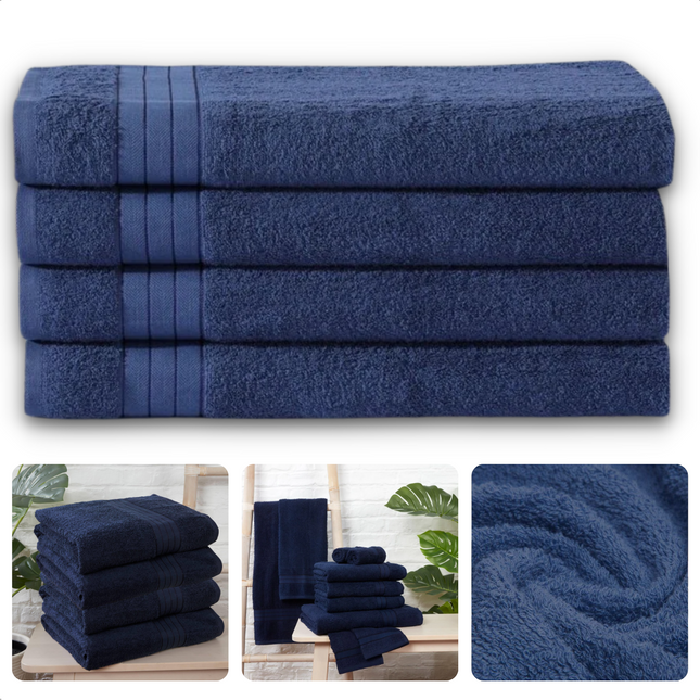 Cheqo® Handdoeken Set - Set van 4 Stuks - Denim Blauw - 50 x 100 cm - 100% Katoen - 500 gr/m2 - Handdoek - Hotel Kwaliteit - Handdoek Badkamer - Zware Kwaliteit - Luxe Uitvoering - Extra Zacht & Stevig - Handdoekenset - Badhanddoeken Handdoeken