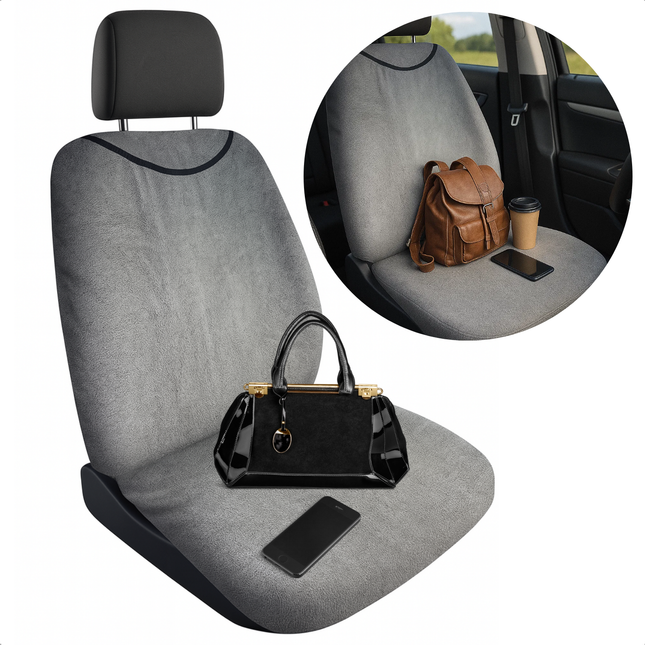 Cheqo® Badstof Autostoelhoes – Zwarte Elastische Stoelhoes – Waterabsorberend & Zweetbestendig – Universele Fitting – Wasmachinebestendig – Autostoel Cover met Klipsluiting – Stoelbescherming voor Sport & Kinderen