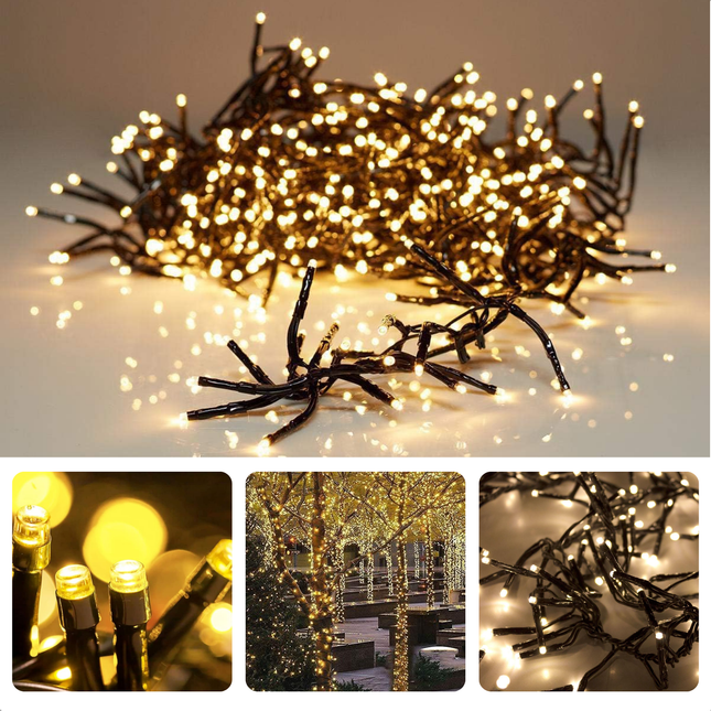 Cheqo® Kerst Clusterverlichting - Kerstboomverlichting - Kerstlampjes - Kerstverlichting - 1152 LED Lampjes - 8.5M Warm Wit - Geschikt voor Binnen en Buiten - IP44