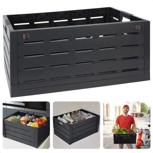 Cheqo® XL Vouwkrat 60L - Inklapbaar & Gerecycled - Antraciet Opbergkrat - Krat - Boodschappenkrat