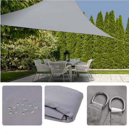 Cheqo® Schaduwdoek Driehoek - Grijs - Waterafstotend Polyester 100% - Compleet met Touw - Verpakt in Afsluitbare Draagzak - 360x360x360cm
