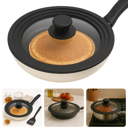 Cheqo® Universeel Glazen Pannendeksel - 24-28 cm - Siliconen Rand - Stoomgat - Warmtebestendig