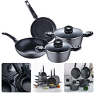 Cheqo® Pannenset voor Inductie - Marmer Coating - Gesmeed Aluminium - Gezond Koken - Soft Touch Handgrepen - PFOA-vrij - Set van 4 - Braadpan Ø24cm - Kookpan Ø20cm - Kookpan Ø24cm - Wokpan Ø28cm - Alle Warmtebronnen Pannenset