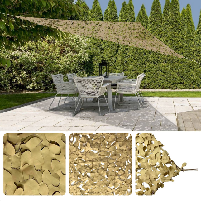Cheqo® Schaduwdoek Camouflage - Camouflagenet - Camouflage Net - Buitennet - Driehoek 360x360x360cm - Olijfgroen - 210D Polyester - 3x 3.50m Touw - Met Afsluitbare Draagzak