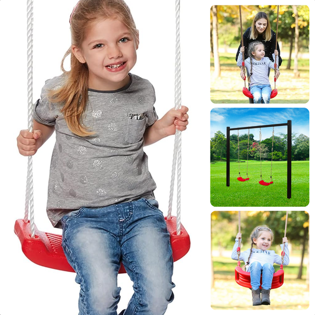 Cheqo® Kunststof Schommel Set - Schommel Plank - Schommelplankje - Schommelplank - Schommelzitje - Verstelbaar tot 180 cm - Rode Schommel voor Kinderen - Draagkracht 60 kg