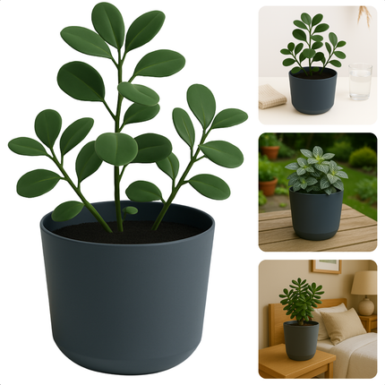 Cheqo® Bloempot Grijs - Grijze Plantenpot - Plantenbak - Kunststof 20x18 cm - Voor Binnen en Buiten - Ideaal voor Balkon