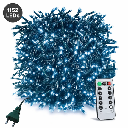 Cheqo® Kerstverlichting - Kerstlampjes - Kerstboomverlichting - 1152 LED - Koel Wit - Verlichte Lengte 1490 CM - Controller met 8 Lichtfuncties - Geheugenfunctie - Automatische Timer - IP44 Adapter - Binnen en Buiten