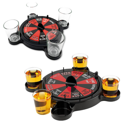 Cheqo® Roulette Drankspel - Drinkspel - 4 Shotglaasjes - Voor Volwassenen - 18+ - 21.5 cm - Party Game - Verjaardagsspel - Studenten Spel - Compact Design - Gemakkelijk Mee Te Nemen - Eenvoudig te Spelen Actiespellen