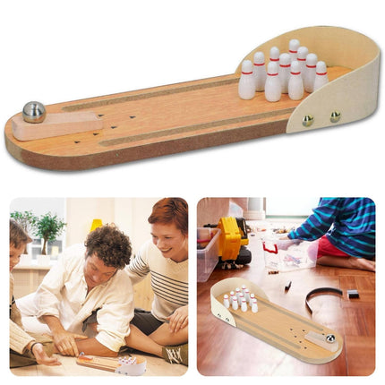 Cheqo® Mini Bowling Set - Reisspel - Hout - 10 Kegels - Voor het hele Gezin - 29.7 x 10 x 4.5 cm - Compact en Draagbaar - Kinderspeelgoed - Cadeau voor Kinderen - Kegelspel - Bowlen Kegelen