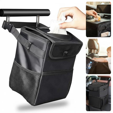 Cheqo® Auto Afvalbakje - Waterdichte Prullenbak - Auto Prullenbak - Opvouwbaar Afvalbakje - Draagbare Vuilnisbak - Verstelbare Riem - Rubberen Deksel - Geurvrije Prullenbak - Extra Opbergvakken - Klittenband Sluiting