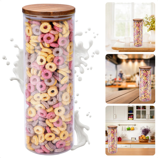 Cheqo® Glazen Voorraadpot - Vershouddoos - Snoeppot- Pot met Acacia Deksel - Stijlvol en Praktisch