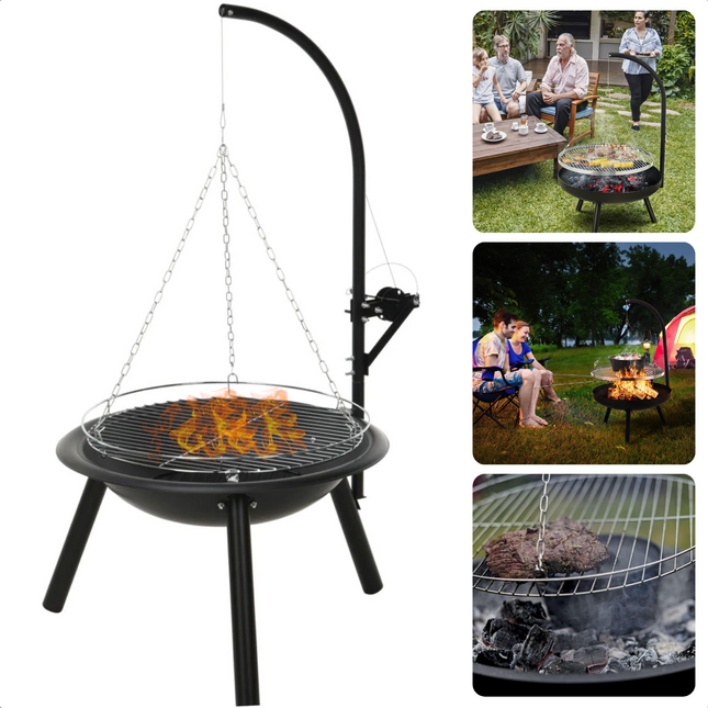 Cheqo® Verstelbare Barbecue Met Grillrooster en Ketting - Ø55Cm - Hoogte 100Cm - BBQ - Vuurschaal - Houtskool BBQ