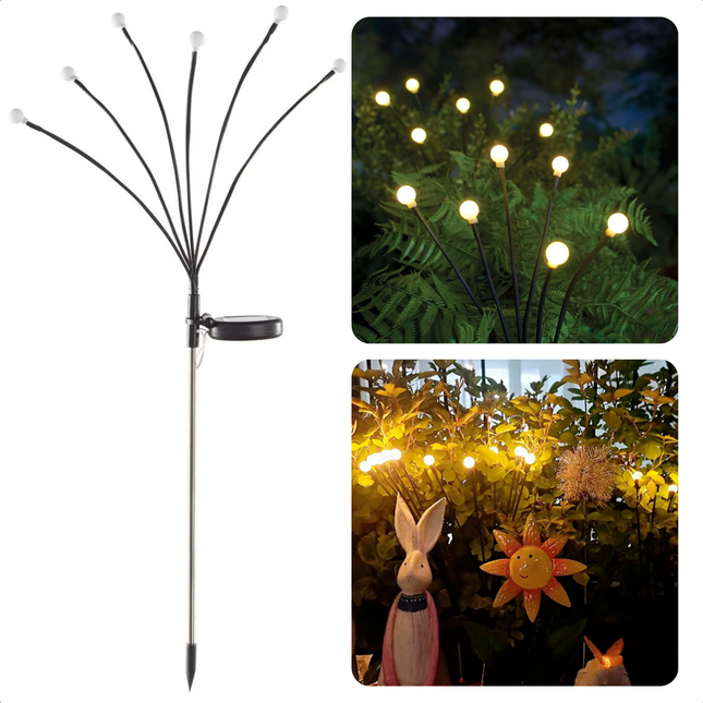 Cheqo® Solar Kerstverlichting - Kerst Tuinverlichting - Padverlichting - Tuinsteker Vuurvliegjes - Warm Wit Licht - Zonne-energie - Verwisselbare Batterij