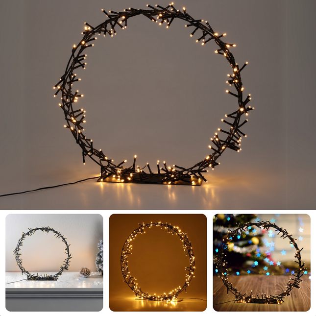 Cheqo® Verlichte Kerstkrans - 300 LED - Deurkrans met LED - Kerstkrans met Kerstlampjes - Ø60 cm - Warm Wit LED - Binnen & Buiten