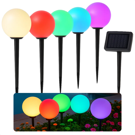 Cheqo® Solar Tuinverlichting - Buitenverlichting Op Zonne-Energie - Sfeerverlichting Tuin - Rgb-Verlichting - Warm Wit Licht - Automatische Inschakeling - Weerbestendig Materiaal - Grondverlichting - Zonnepaneel Inbegrepen - Set Van 5 Lampen