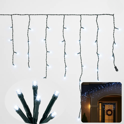 Cheqo® Ijspegel Verlichting - Kerstverlichting Buiten - Ijspegelverlichting 180 LED - Wit Licht - Koelwit - 6 Meter Lengte - IP44 Adapter - Geschikt voor Buiten - Timer Functie - 8 Lichtfuncties met Geheugen - Groen Snoer