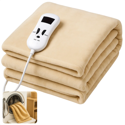 Cheqo® Elektrische Bovendeken - Warmtedeken - 180x130 cm - 1 Persoons - Flanel - Afstandsbediening - 10 Warmtestanden - Timerfunctie - Wasmachinebestendig - Snelle Opwarming - Energiezuinig - Ontspanning Spieren - Verbeterde Bloedsomloop