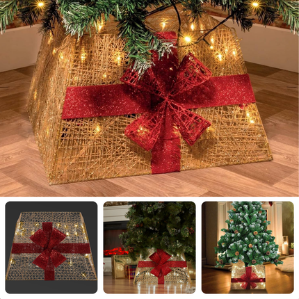 Cheqo® Kerstboomrok met LED Verlichting - Opvouwbaar - 45x45x27,5 cm - Glitter Cadeau Design