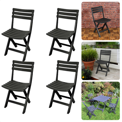 Cheqo® Set van 4 Inklapbare Tuinstoelen - Lichtgewicht Tuinstoelen voor Buiten - Comfortabele Tuinstoelen - 44 x 41 x H 78 cm - Max. Belasting 120 kg - Praktische Tuinstoelen Set - Zwart