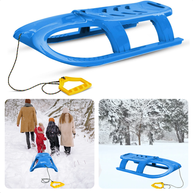 Cheqo® Kunststof Slee voor Kinderen - Rodelen - Blauwe Slee Met Touw - Metalen Geleiders