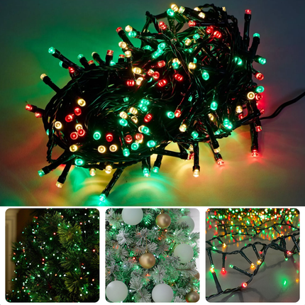 Cheqo® Kerstverlichting - Kerstlampjes - Kerstboomverlichting voor Buiten - 40 LED - 3M - Driekleurig - Timer - IP44