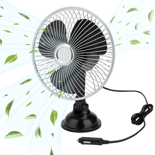 Cheqo® Ventilator voor Auto en Vrachtwagen - Autoventilator 24V - Metalen Ventilator 20cm - Dashboard Zuignap Bevestiging - Sigarettenaansteker Aansluiting