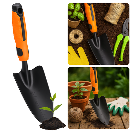 Cheqo® Tuinschep met Maataanduiding – Stevig Tuinschepje – Handschep – Ergonomisch Handvat – Tuinieren Schep – Duurzaam Tuingereedschap – Voor Planten Aanplanten & Grond Beluchten