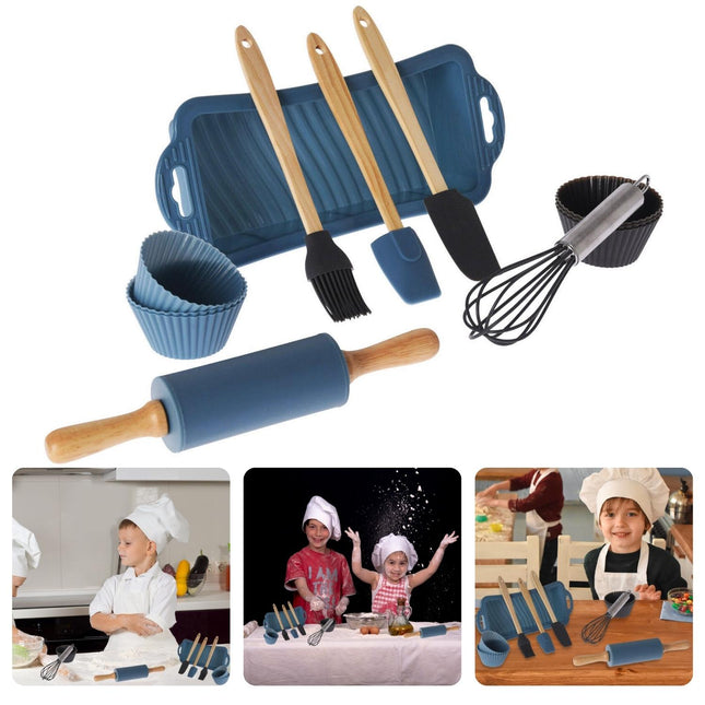 Cheqo® Kinder Bakset - 12-Delige Set - Bakset voor kinderen met Cupcake Vormen - Bakvorm en Accessoires - Kwast - Spatel - Deegroller - Kinderfeestje - Cake Bakken - Cupcakes Maken - Cadeau voor Kinderen baksets