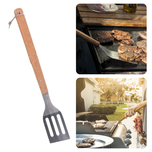 Cheqo® BBQ Spatel - Barbecue Spatel - Keuken Spatel - Visspatel - Grill Spatel - Roestvrijstaal & Hout - 46 cm - Ideaal voor Grillen