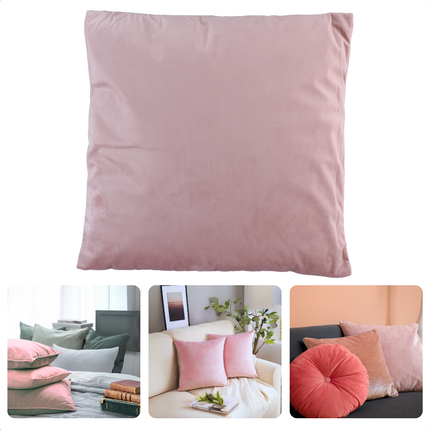 Cheqo® Velvet Sierkussen Roze - Gevuld Kussen - Luxe Decoratief Kussen - 45x45 cm - Fluweel