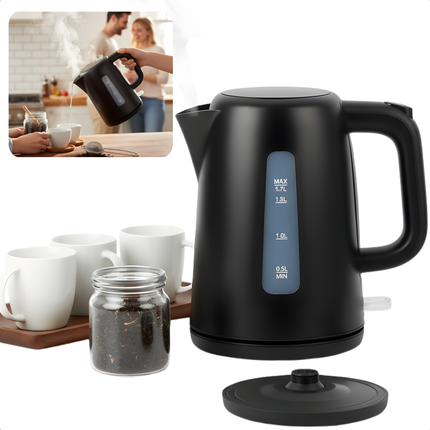 Cheqo® Waterkoker – Mat Zwarte Waterkoker – Snoerloos Design – Water Koker - Water Koken – Waterniveau-Indicator – Verborgen Verwarmingselement – Automatische Uitschakeling – Verlichte Aan/Uit-Schakelaar - Theekan