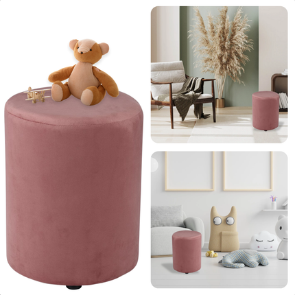 Cheqo® Poef Fluweel Roze - Poefje - Bijzettafel - Voetenbankje - Stijlvolle Zitmeubel - Compact Design - Modern Interieur