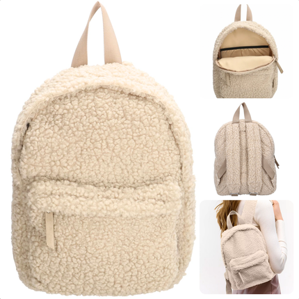 Cheqo® Luxe Kinderrugzak - Rugzak voor Kinderen - Rugtas - Schooltas - Zachte Teddystof - Verstelbare Schouderbanden - Wit