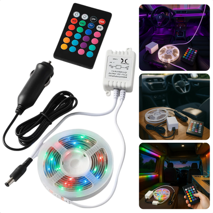 Cheqo® LED Strip 2 Meter - RGB LED Strip - Zelfklevende LED Strip - Draadloze Afstandsbediening - 12V/24V Aansluiting - Sfeerverlichting LED - Auto LED Verlichting - Caravan LED Strip - Dimbare LED Strip - 60 Led's - Infrarood Bediening