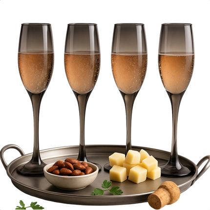 Cheqo® Luxe Champagneglazen Set - Luxe Champagne Glazen Set Smoked - Vaatwasserbestendig - Champagne Glas Set - Donker - Glazenset