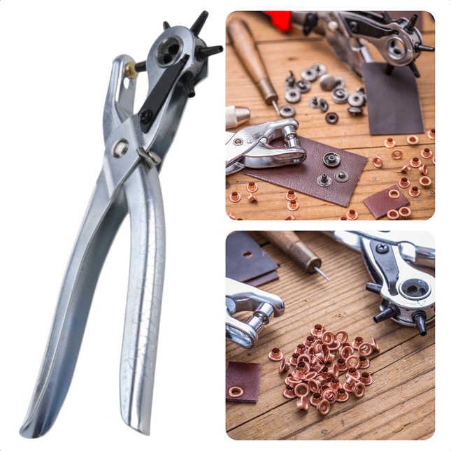 Cheqo® Metalen Gatentang - 20 cm - Gaatjesmaker - Gatenmaker - Gaatjestang voor Riem - Revolvertang - Voor Leerbewerking - Handmatige Precisie