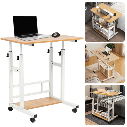 Cheqo® Verrijdbare Laptoptafel - Verrijdbaar Bureau - Computertafel - Laptop Standaard - Verstelbare Bedtafel - Banktafel - Bijzettafel - Laptop Tafel