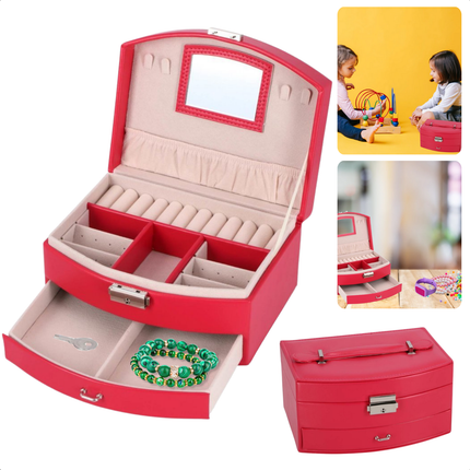 Cheqo® Roze Juwelendoos - Sieradendoos - Sieradenbox voor Kinderen - Sieradenhouder - Sieraden Organizer - Met Spiegel en Lade