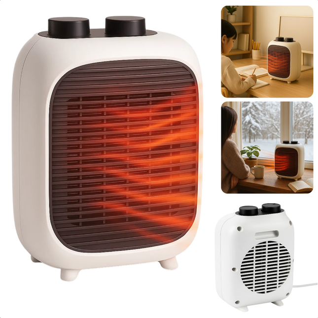 Cheqo® Draagbare Elektrische Kachel - Ventilatorkachel - 1500W Vermogen - PTC Keramische Verwarming - Oververhittingsbeveiliging - Koude Lucht Functie - Kleine Ruimte Verwarming - Handvat Voor Draagbaarheid - Compacte Elektrische Kachel