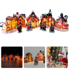 Cheqo® Verlicht Kerstdorpen - Verlicht Kerstdorp - Kersttafereel - Polystone Miniatuur Set - 9-delig met Figuurtjes - 230V