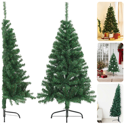 Cheqo® Kerstboom - Kunstkerstboom PVC - Halve Boom 210 cm - Ruimtebesparend - Inclusief Standaard